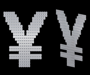 Japanese yen symbol assembled of diamonds