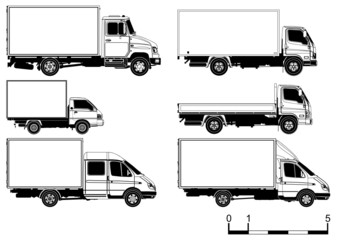 Vector detailed trucks silhouettes set