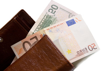 Fifty dollar and euro banknotes