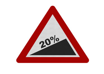 Photo realistic sign depicting steep slope - 20%