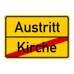 ortsschild - kirche - austritt