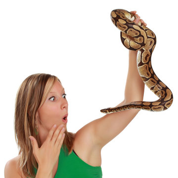 woman holding a snake