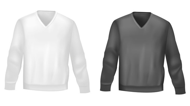Black and white long-sleeved t-shirts. Photo-realistic vector.