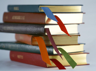 A Set of Six Leather Bound Books with Bookmarks