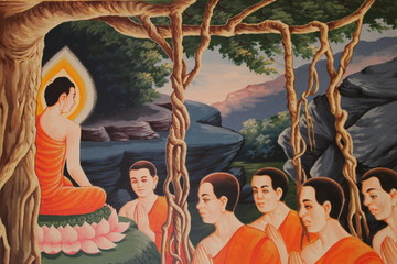 art painting on wall, Wat Kok Klang, Borabue, Mahasarakam