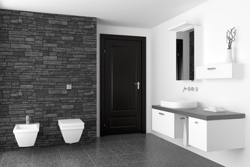 Fototapeta na wymiar Nowoczesna łazienka z czarnym i białym kamiennym sprzętu