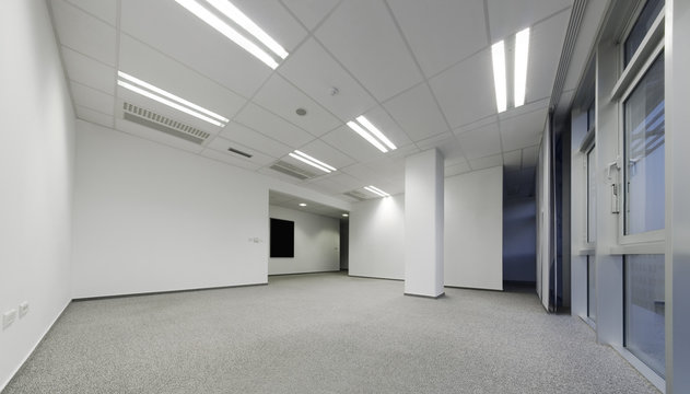 Tilt shift image of empty modern white office