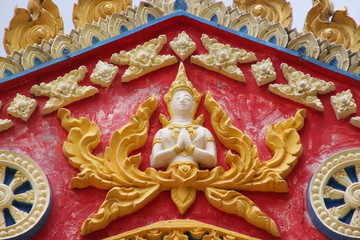 art carving on gable of  Wat Kok Klang, Borabue, Mahasarakam