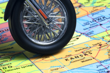 Map of USA with Motorcycle Wheel