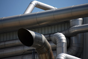 detail of many steel pipe in oil refinery