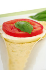 Mozzarella, Tomato and Basil on Crocantini (Selective Focus)