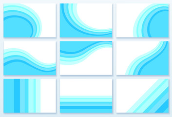 Set of nine blue business cards, vector illustration