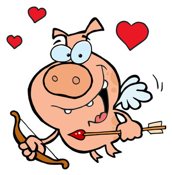 Cupid Pig With Flying With A Bow And Arrow