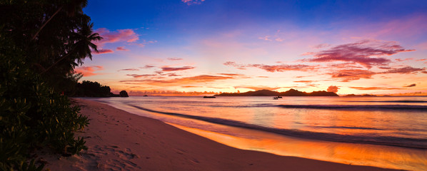 Tropical island at sunset