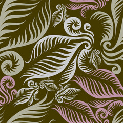 Seamless beige floral pattern with fern leafs