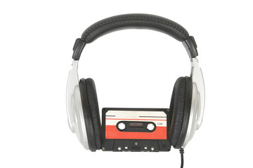 dj headphones and audio cassette