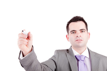 Business man writing on white board