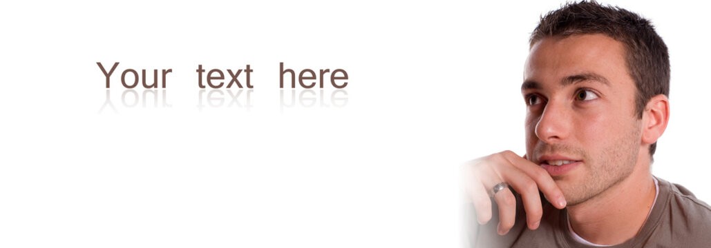 portrait d'un jeune homme caucasien - panneau text