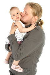 Portrait of happy father and his adorable little daughter. Famil