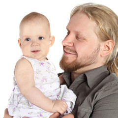 young father and the kid isolated on white