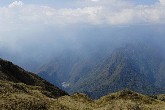 Aguas Calientes and Urubamba river valley from  Inca trail