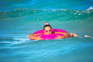 Woman with inner tube