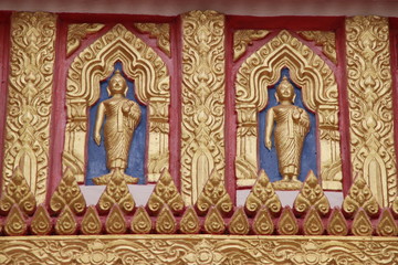 buddha image, art on gable, Wat Aphisit, Mahasarakam