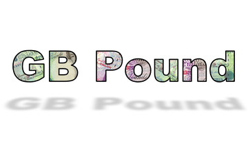 Word GB Pound banknotes floating with shadow on white
