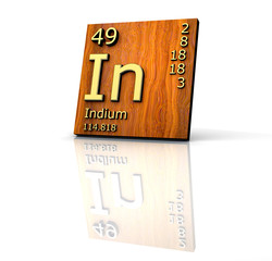 Indium form Periodic Table of Elements - wood board