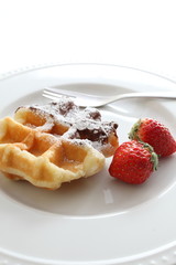 Waffle and chocolate sauce