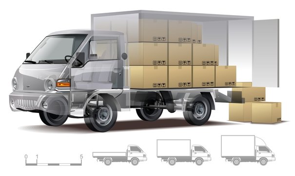 Vector delivery / cargo truck infographics cutaway