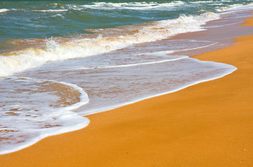 seashore with waves and foam