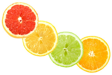 Fototapeta na wymiar Set of cross citrus fruits