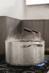 Stainless pan on a stove