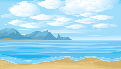 Vector illustration. Beautiful landscape sea and clouds sky.