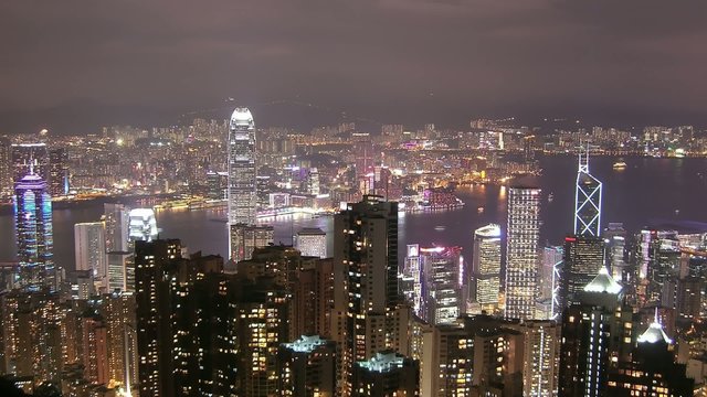 Time Lapse Movie Hong Kong skyline at night. 25 fps, PAL