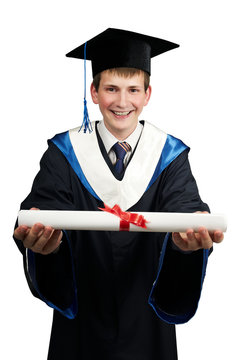 happy graduate with diploma