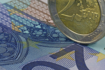 close up euro note coin