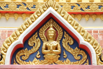 art carving on gable, Wat Aphisit, Mahasarakam