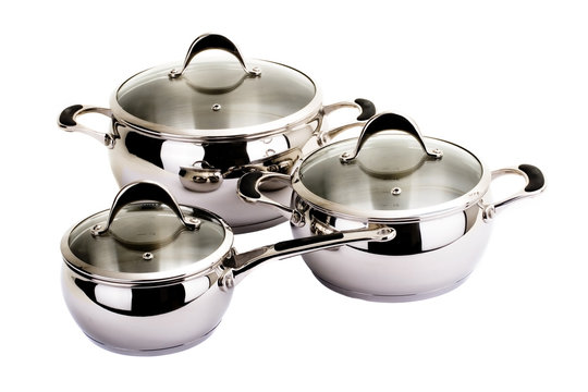 series of images of kitchen ware. Pan set