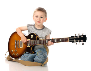 boy with a guitar, isolated.