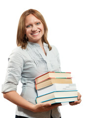 teacher or student holds the books