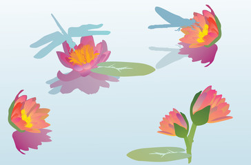 Fototapeta na wymiar red lily and dragonflies illustration