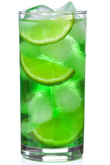 green alcoholic cocktail with lime