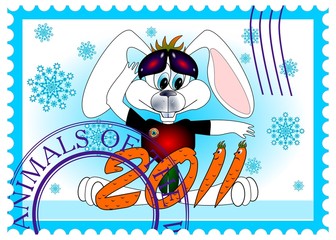 vector stamp with Rabbit a symbol 2011 Chinese new year vector