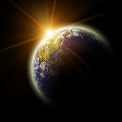 Real Earth Planet in yellow sun