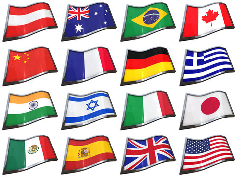 World Flags - 16 flags of the world - clipping path included