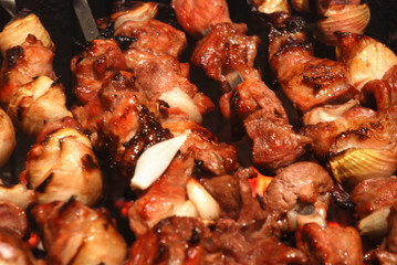 Meat slices prepare on fire