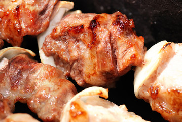 Meat slices prepare on fire