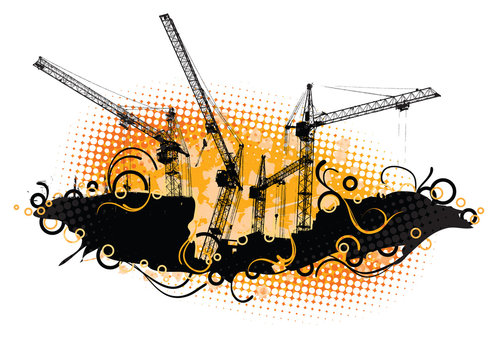 Silhouettes of tower cranes. Vector illustration